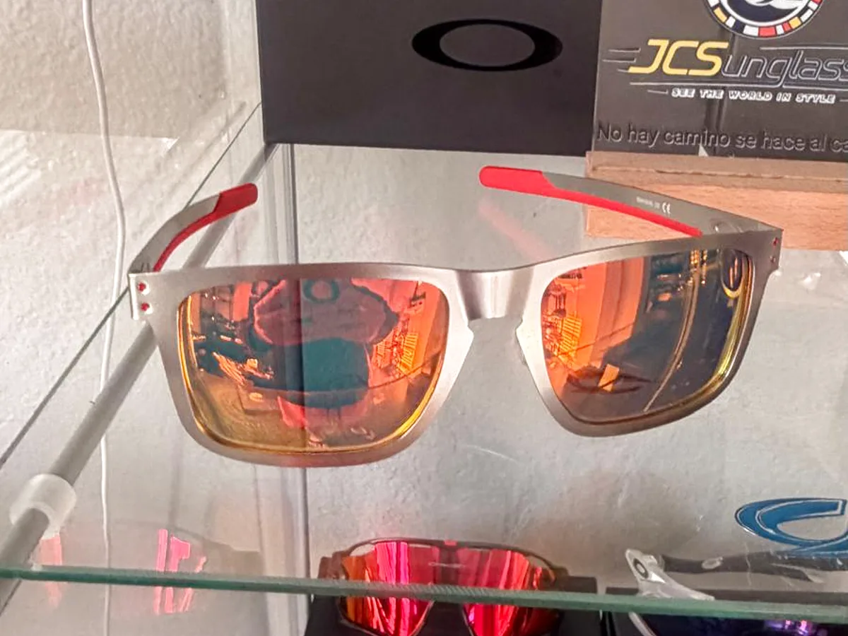 Oakley boxes and frames in the display case