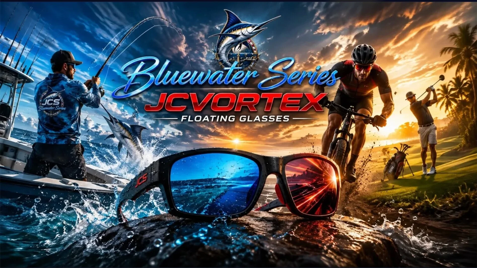 JCS Bluewater Series and JCVortex floating glasses — fishing, cycling and golf